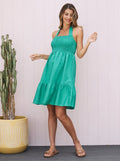 Lily Maternity Summer Shirred Green Linen Dress