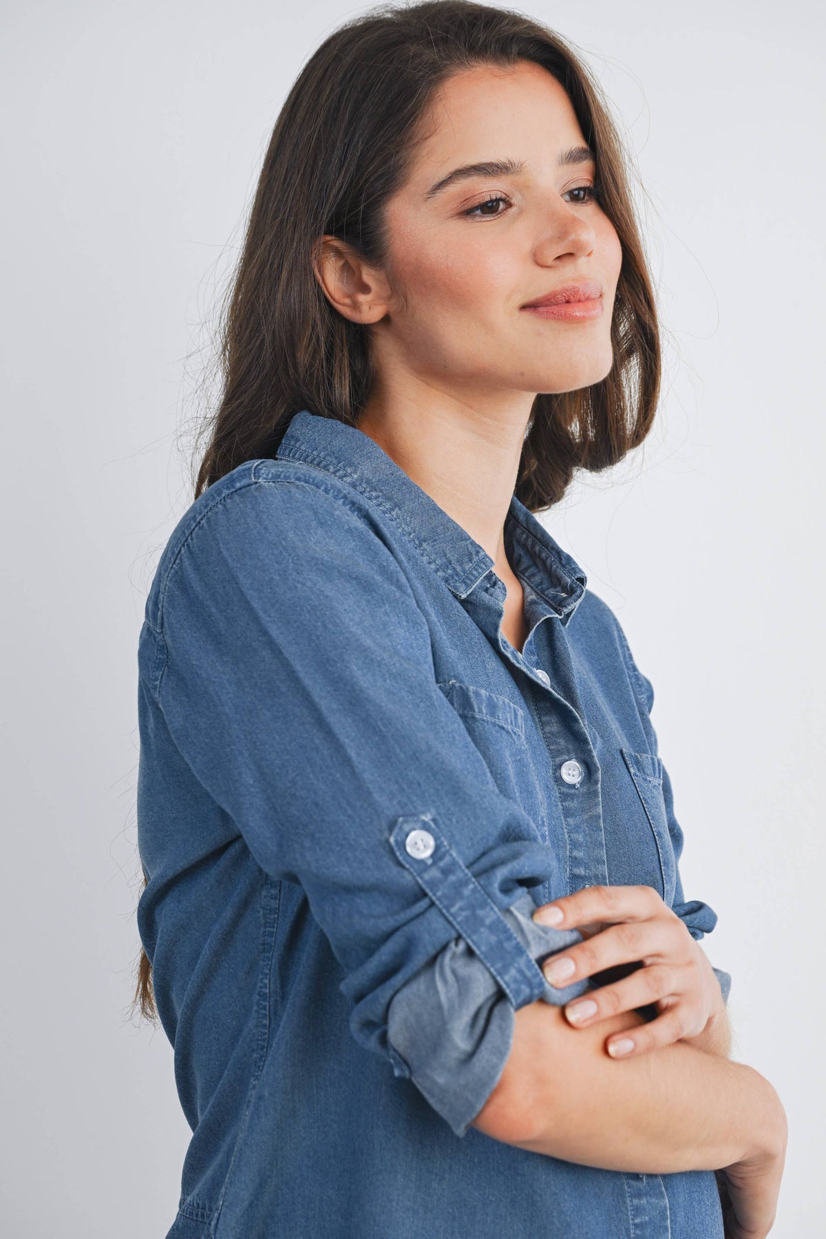 Button Down Long Sleeve Chambray Maternity Top