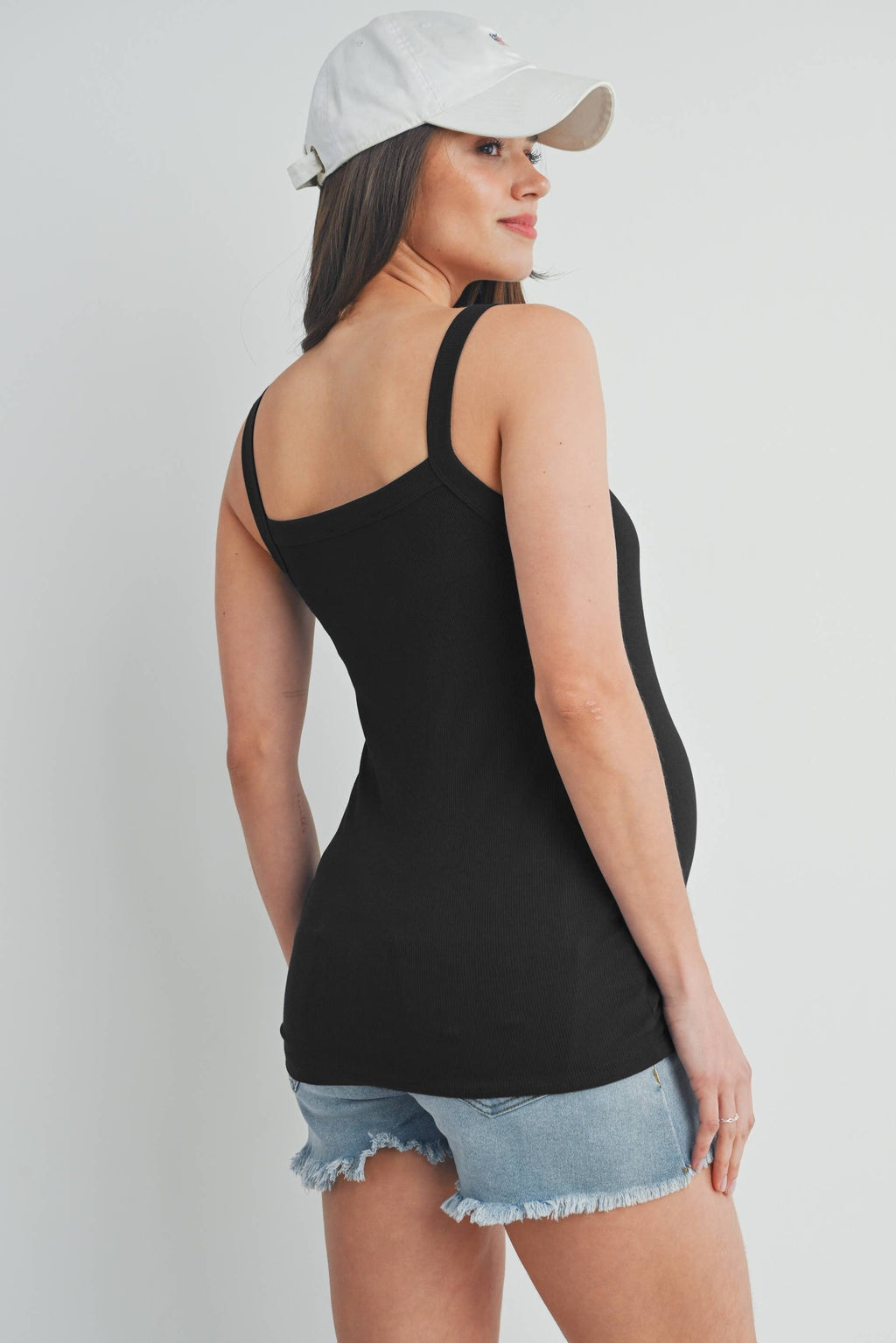Naby Ribbed Square Neck Maternity Solid Tank Top