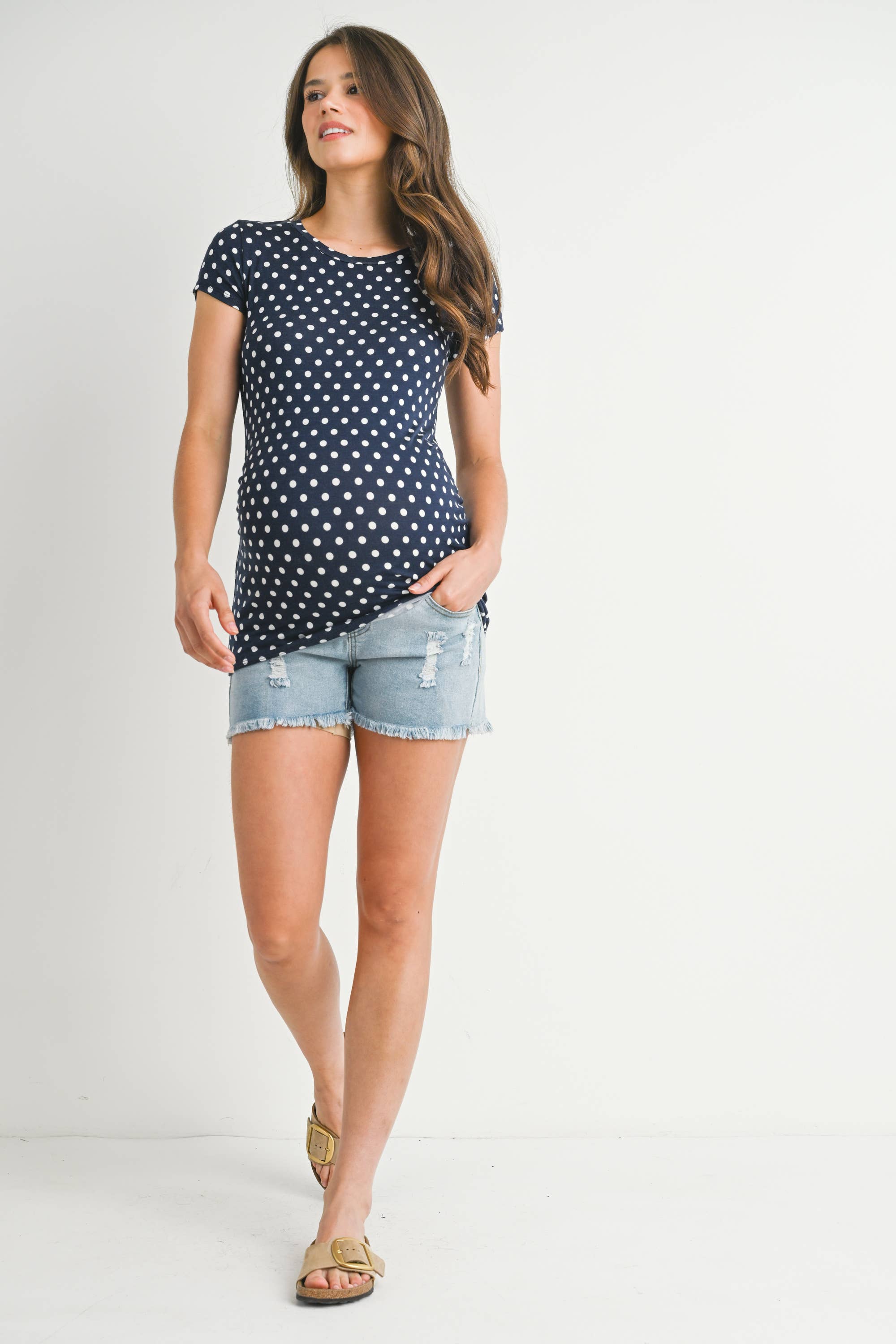 Polka Dot Short Sleeve Maternity T-Shirt in Navy/Ivory