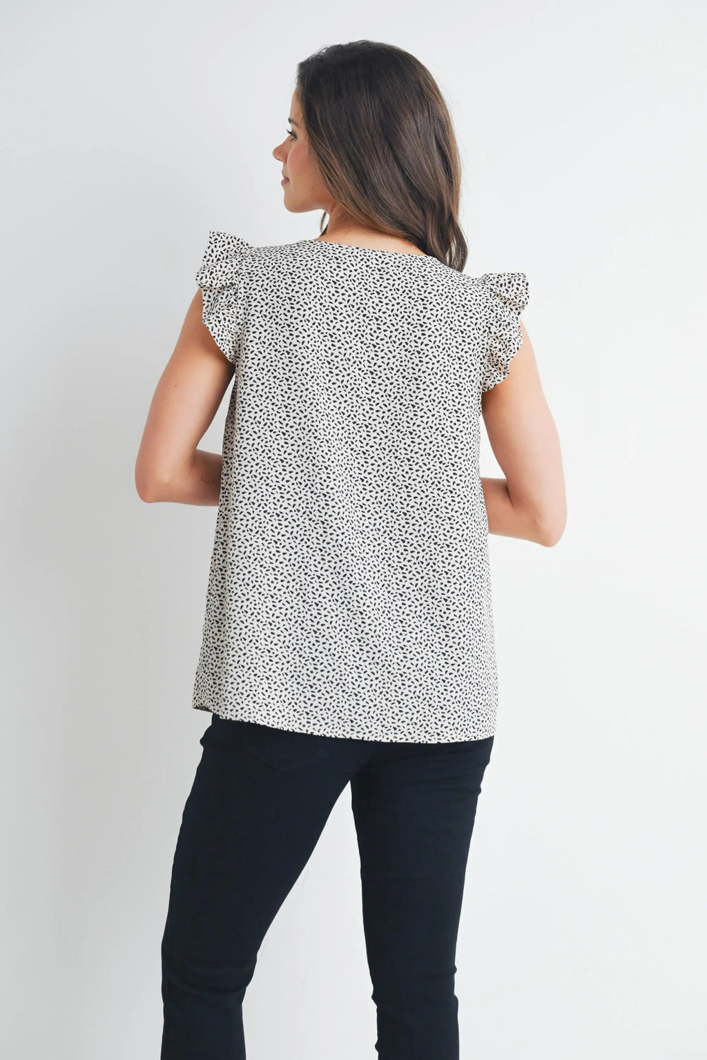 V-Neck Ruffle Cap Sleeve Maternity Top