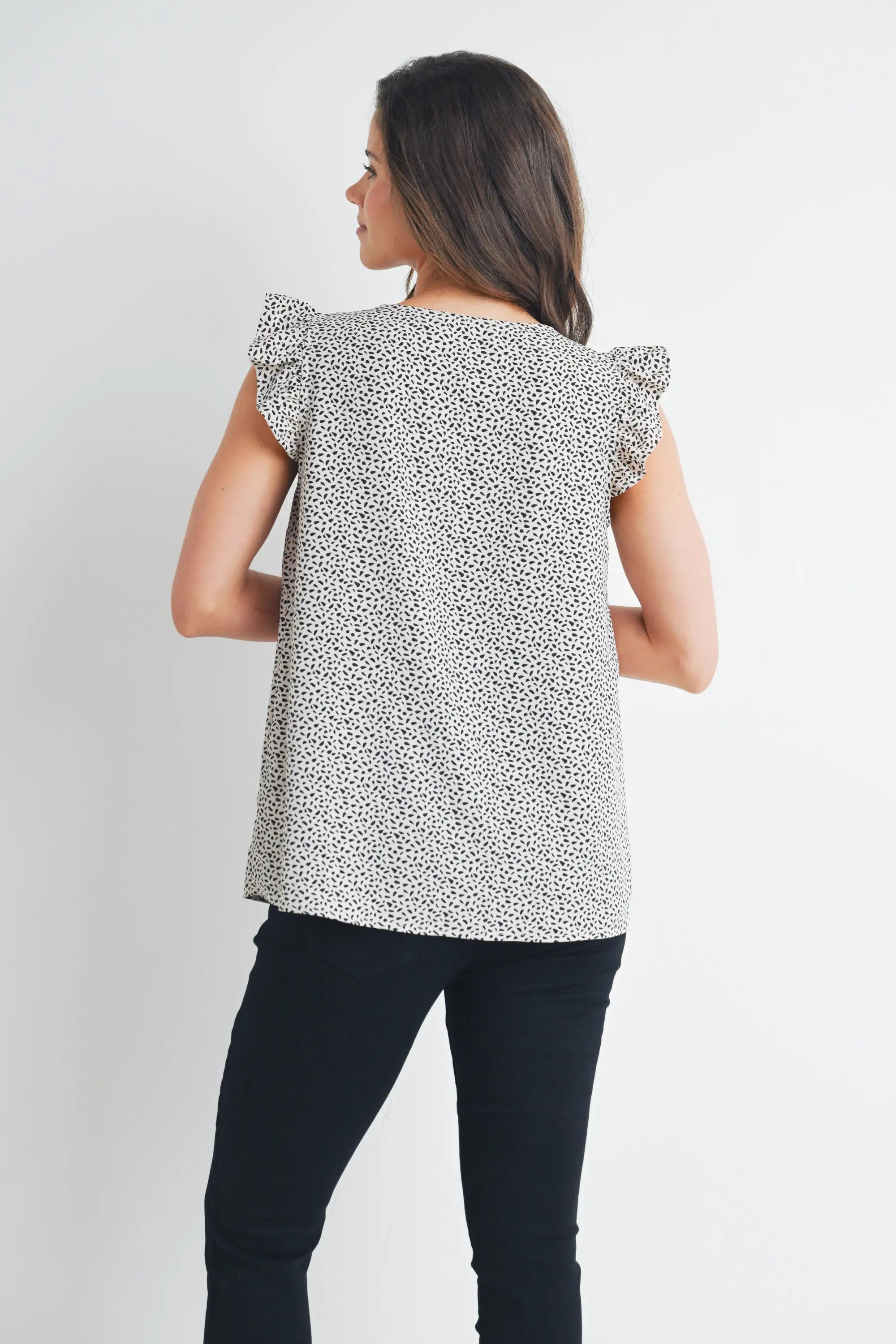 V-Neck Ruffle Cap Sleeve Maternity Top