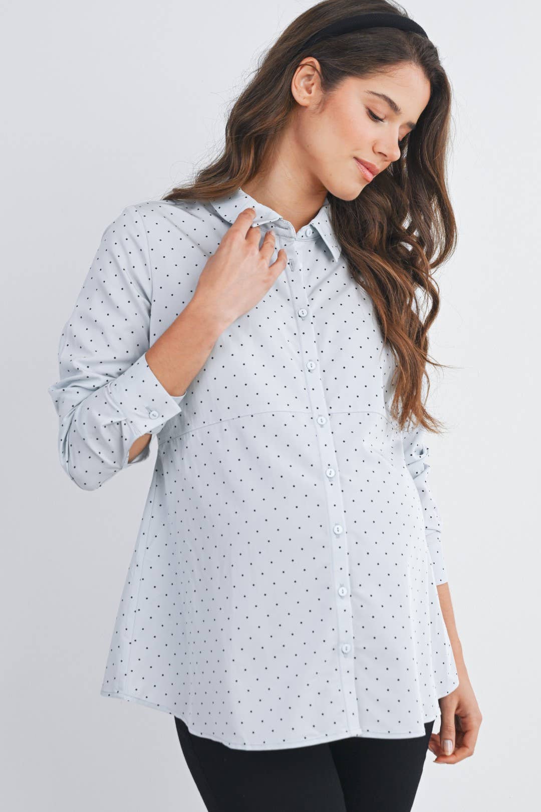 Polka Dot Button Down Long Sleeve Maternity Top
