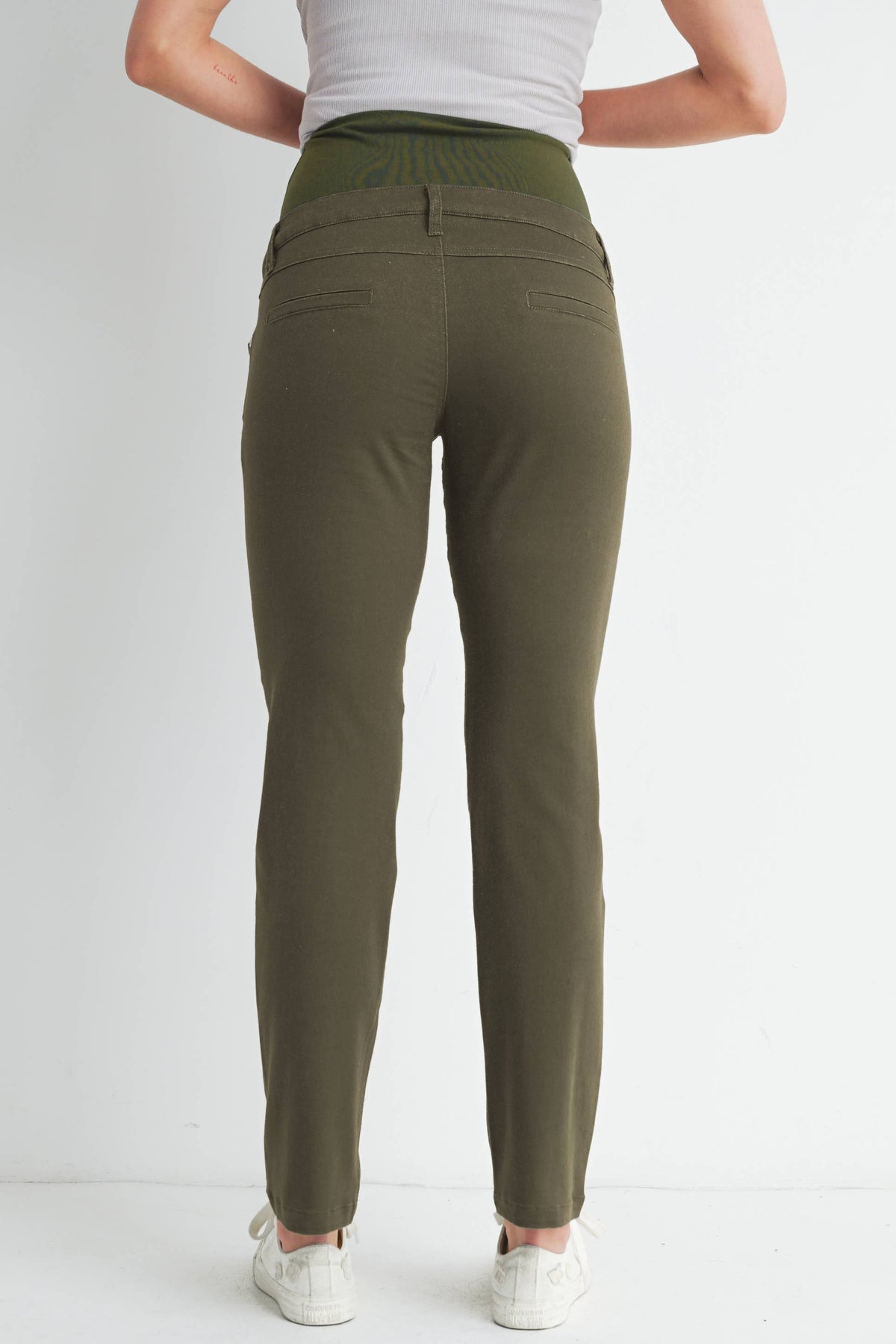Straight Leg Maternity Over the Belly Pants in Olive