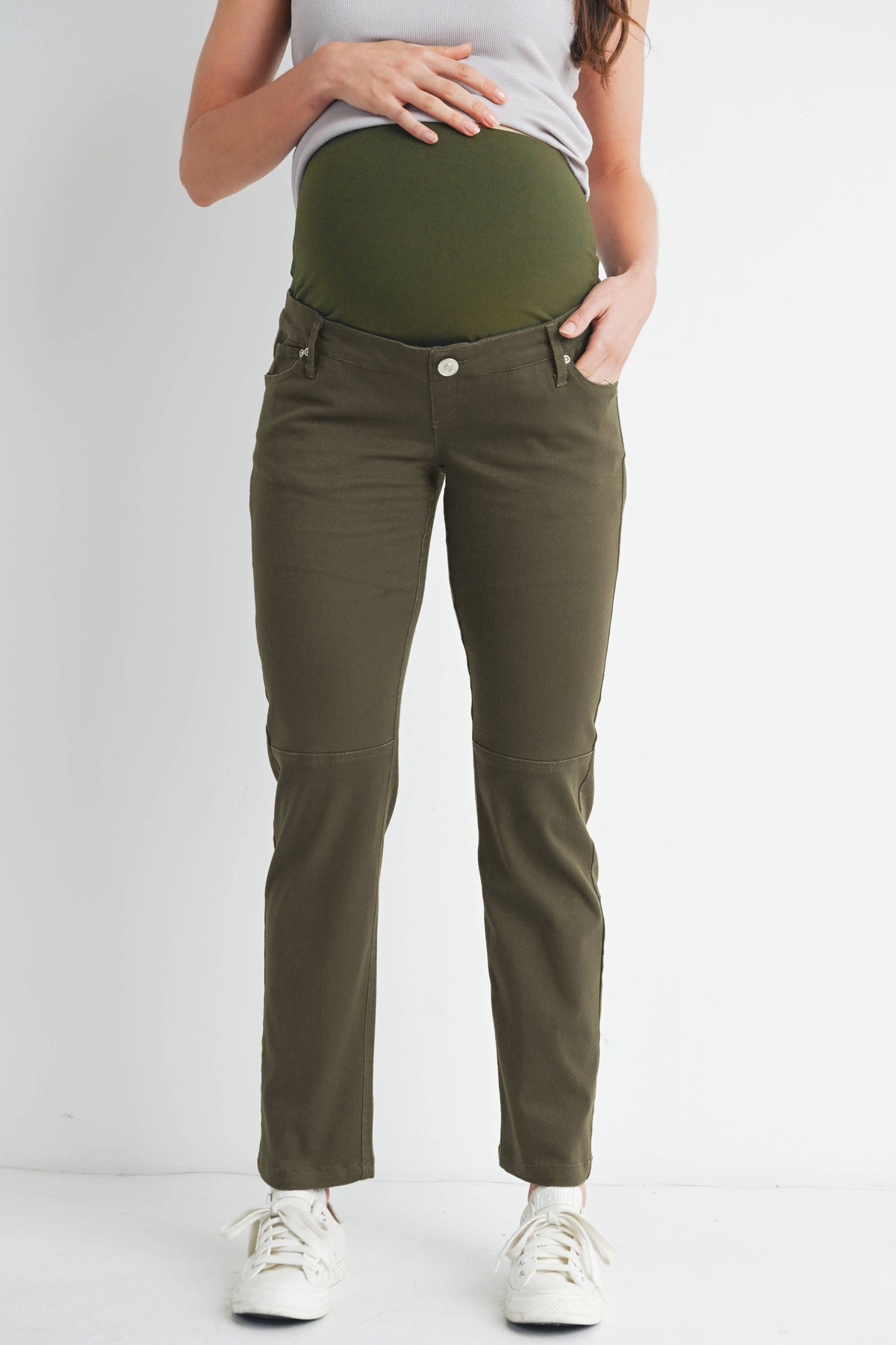 Straight Leg Maternity Over the Belly Pants in Olive