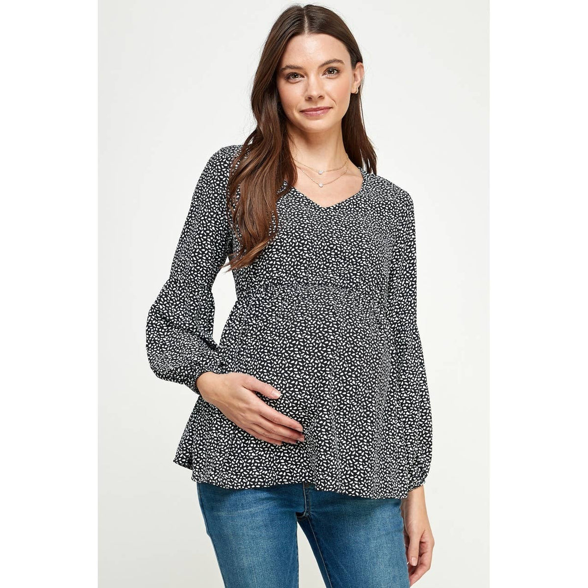 Navy V-Neck Long Sleeve Maternity Blouse
