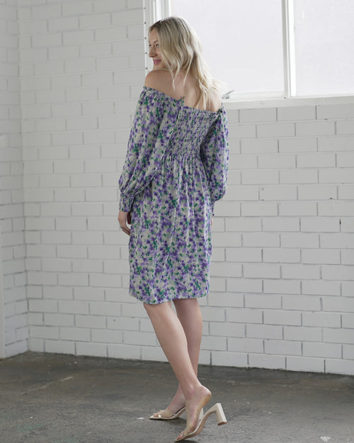 purple floral maternity dress Avery Baby Shower Maternity Dress- Purple Floral Print