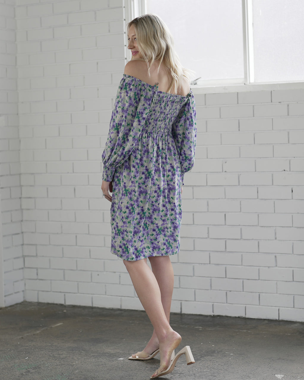 Avery Baby Shower Maternity Dress- Purple Floral Print